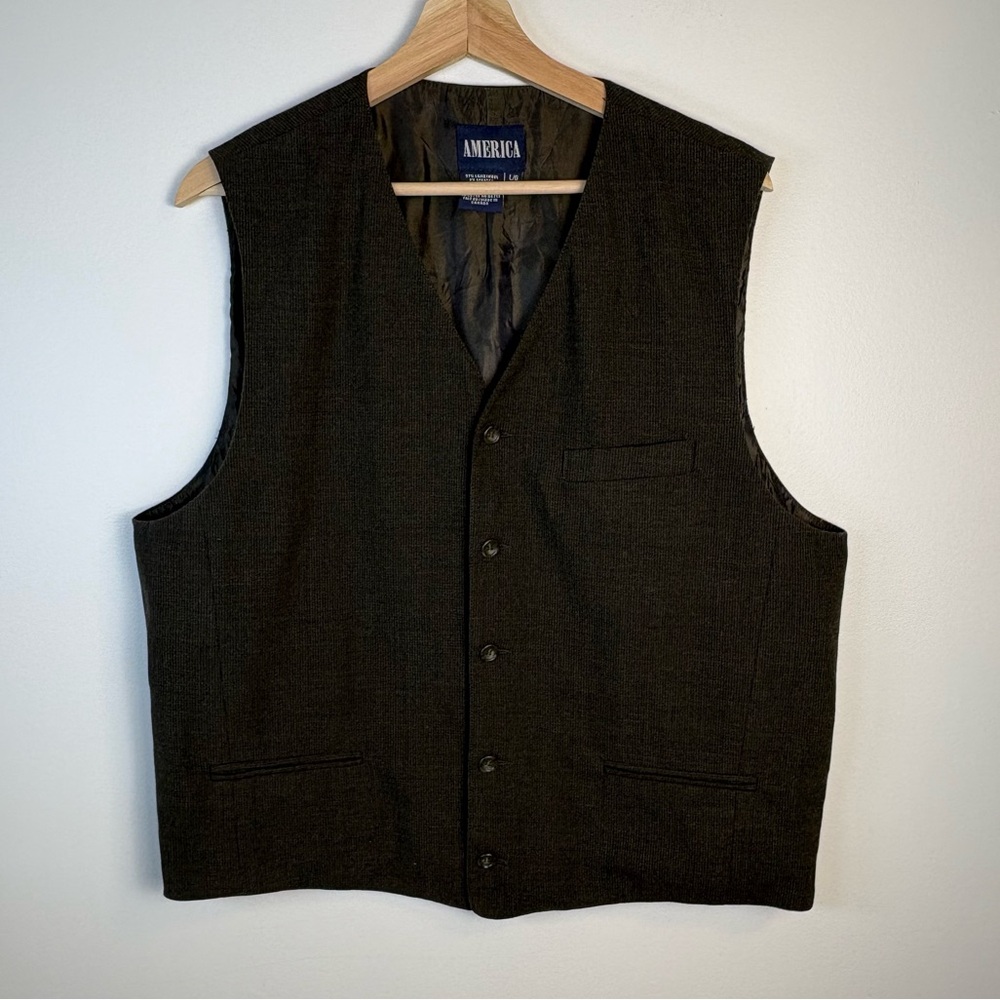 Men’s America Wool Blend Black/Brown Vest, Size Large, Tailored, Old Money